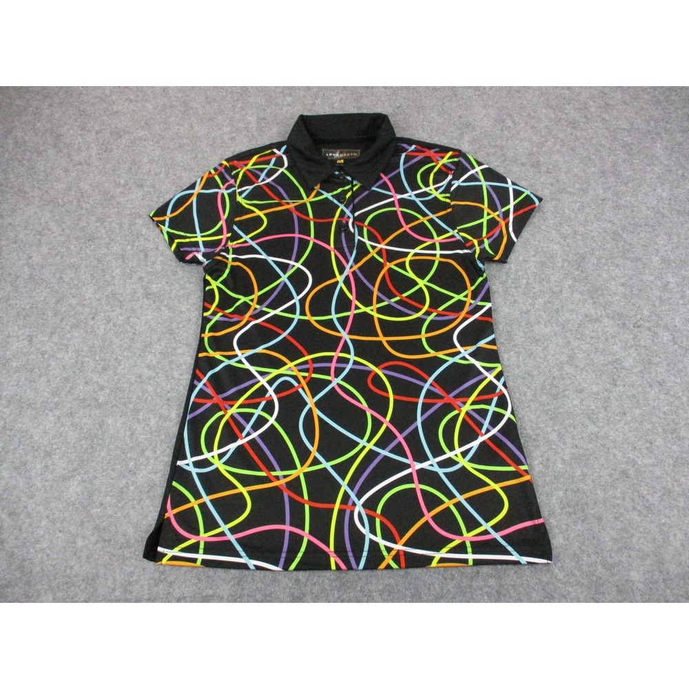 Loudmouth Polo Shirt Womens Medium Black Colorful Geometric Golf Stretch Top